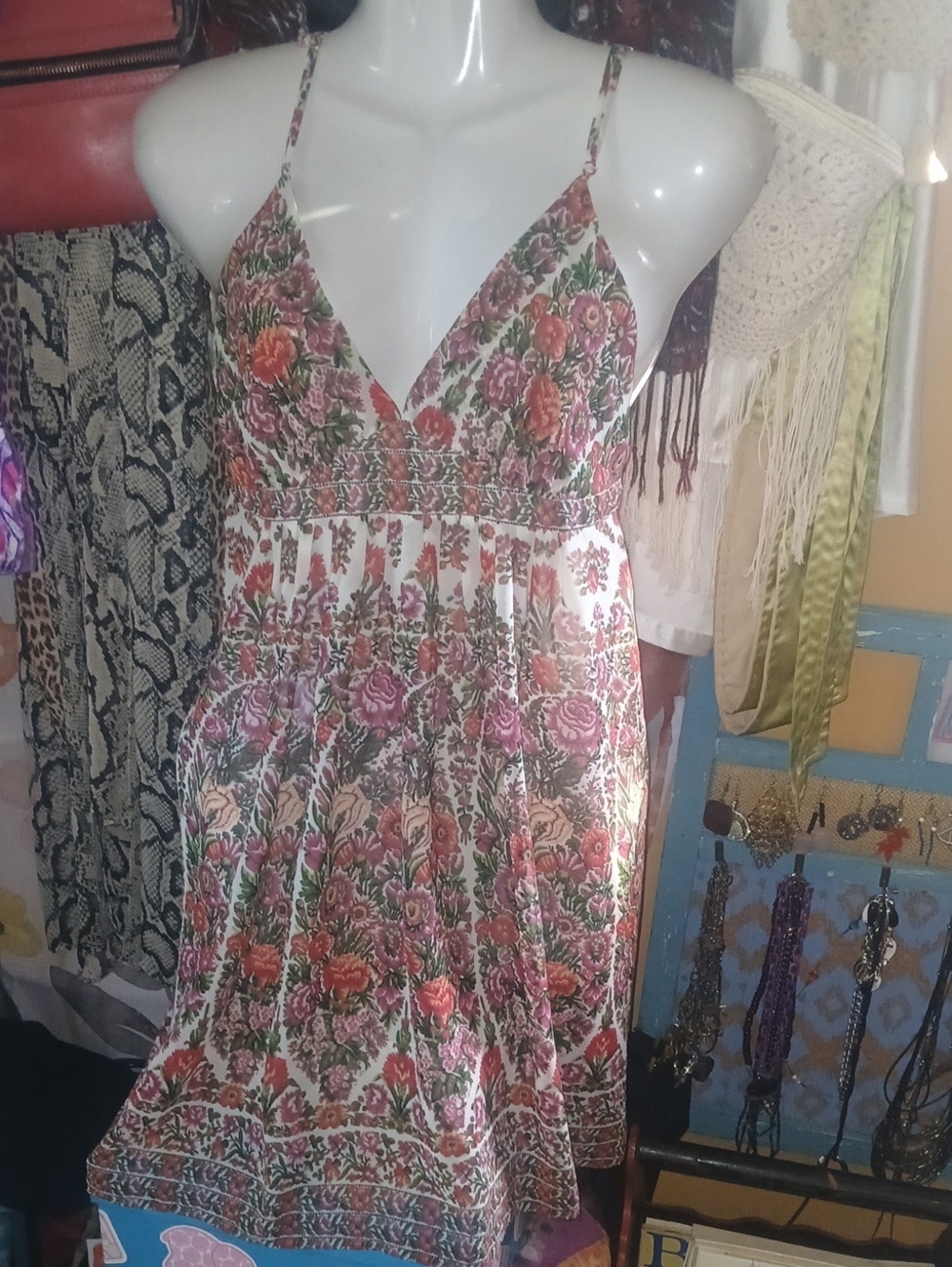 Oscar de la Renta Neiman Marcus 90s Vintage Floral Shear Spaghetti Strap Dress